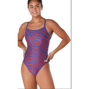 Speedo Women's Maze Vortex Flyback One Piece red/ royal blue size 12/38